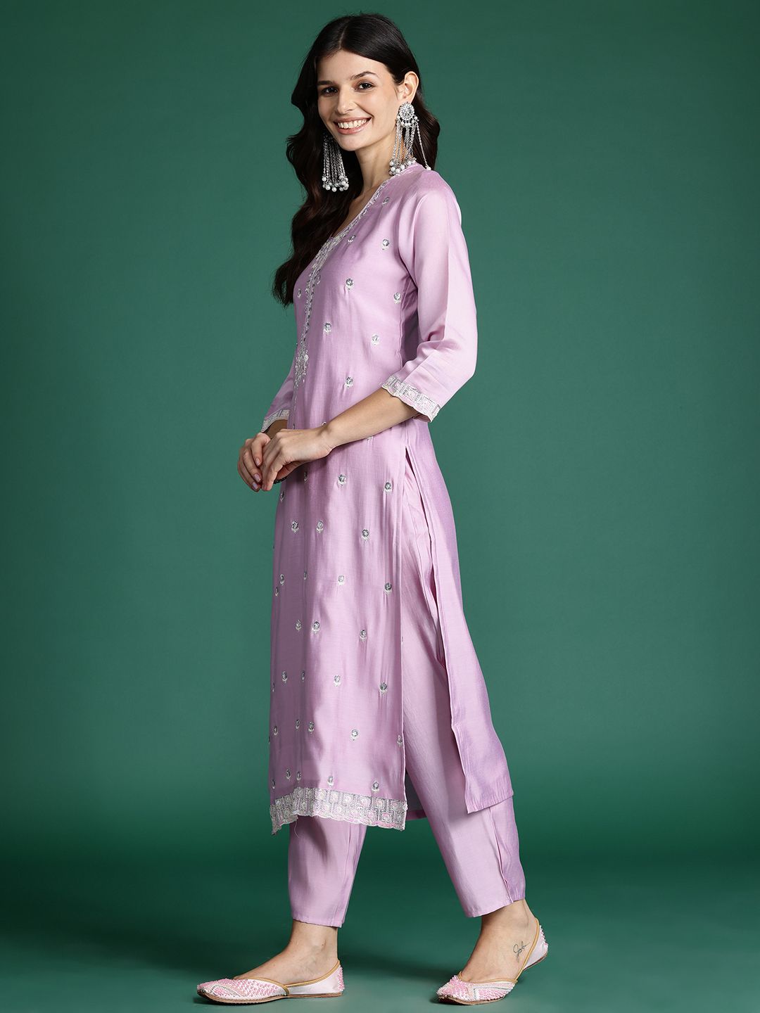 Ethnic Motifs Embroidered Kurta with Trousers & With Dupatta