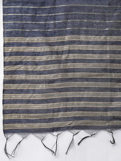 Dhiyona IE Women Navy Blue & Golden Yoke Design Kurta with Trousers & Dupatta