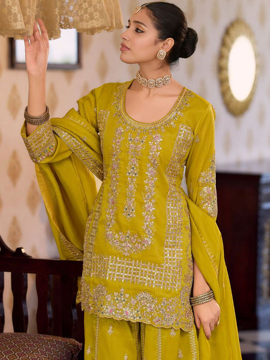 Women Ethnic Motifs Embroidered Regular Sequinned Kurta with Palazzos & With Dupatta