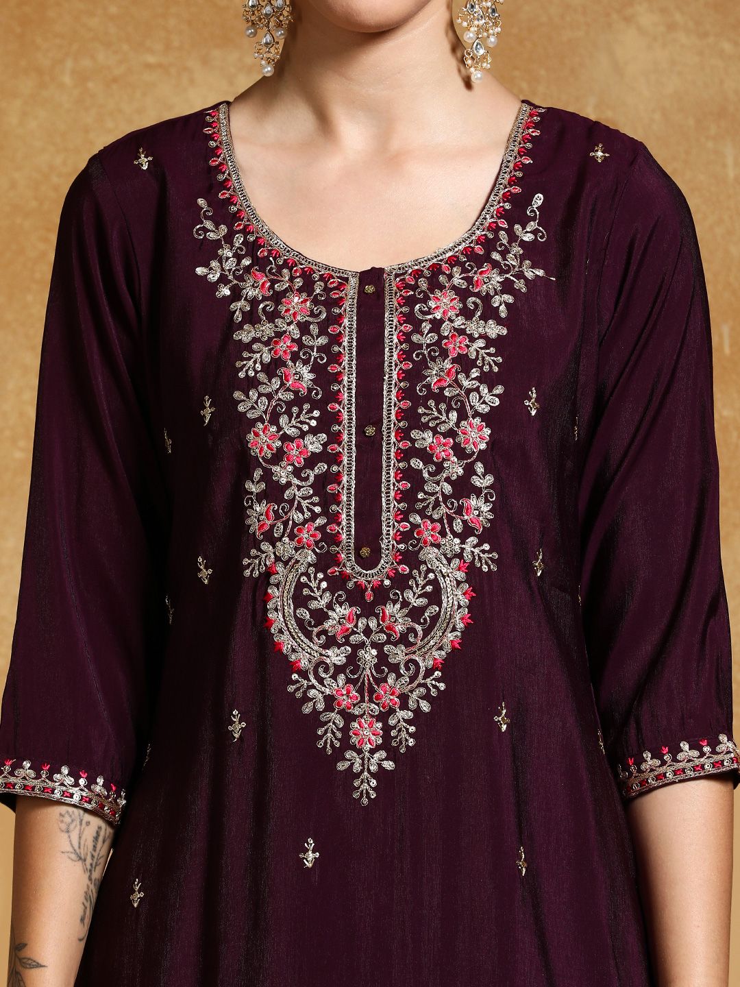 Dhiyona VA Women's Ethnic Motifs Embroidered Regular Kurta Set With Dupatta