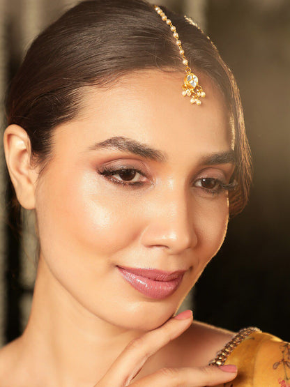 Dhiyona RJ Women's Gold-Plated Kundan Studded Maang Tikka Head Jewellery