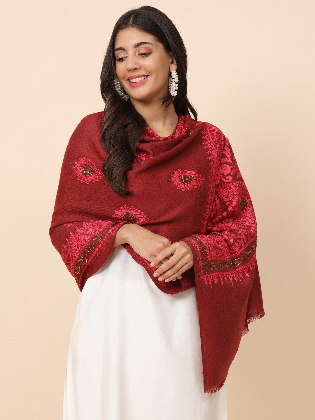 Dhiyona PA Ethnic Motifs Embroidered Woollen Shawl