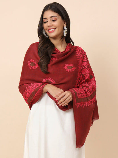 Dhiyona PA Ethnic Motifs Embroidered Woollen Shawl
