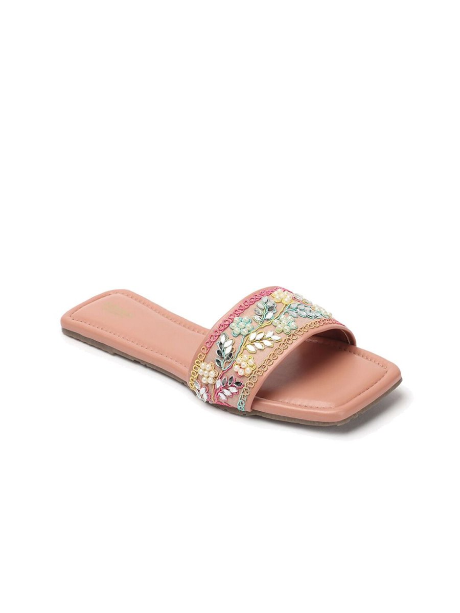Dhiyona AK Peach-Coloured Embellished Open Toe Flats