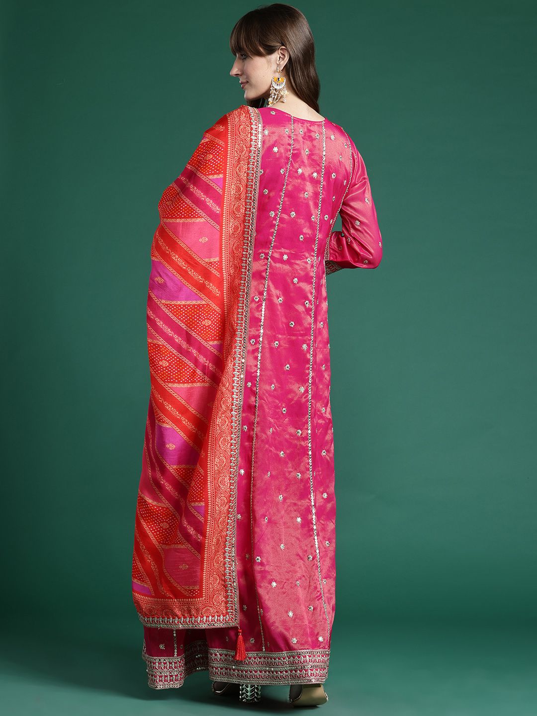 Ethnic Motifs Embroidered Regular Sequinned Kurta with Trousers & Dupatta