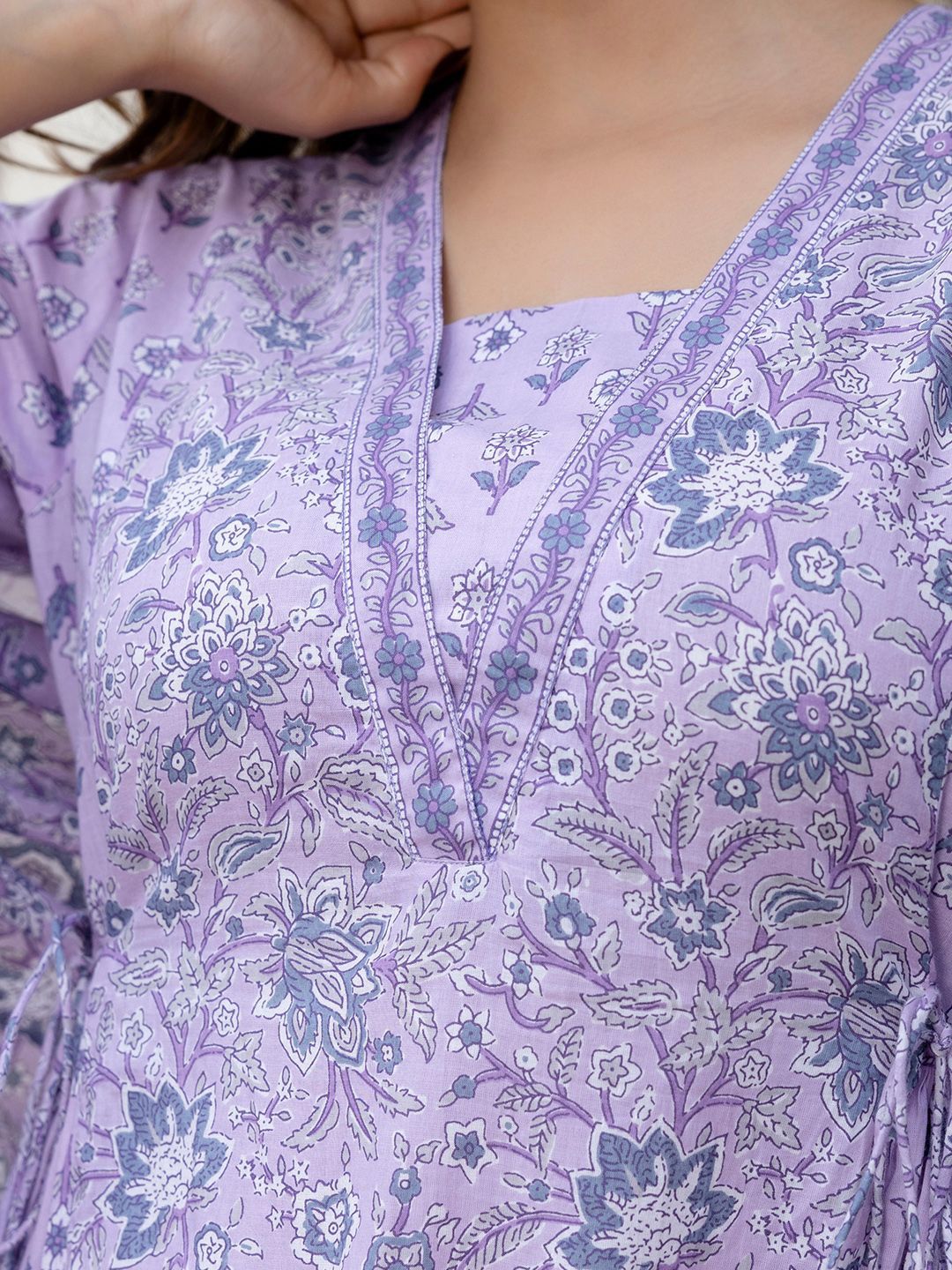 Dhiyona IE Floral Printed Panelled Square Neck Pure Cotton Kurta With Trousers & Dupatta