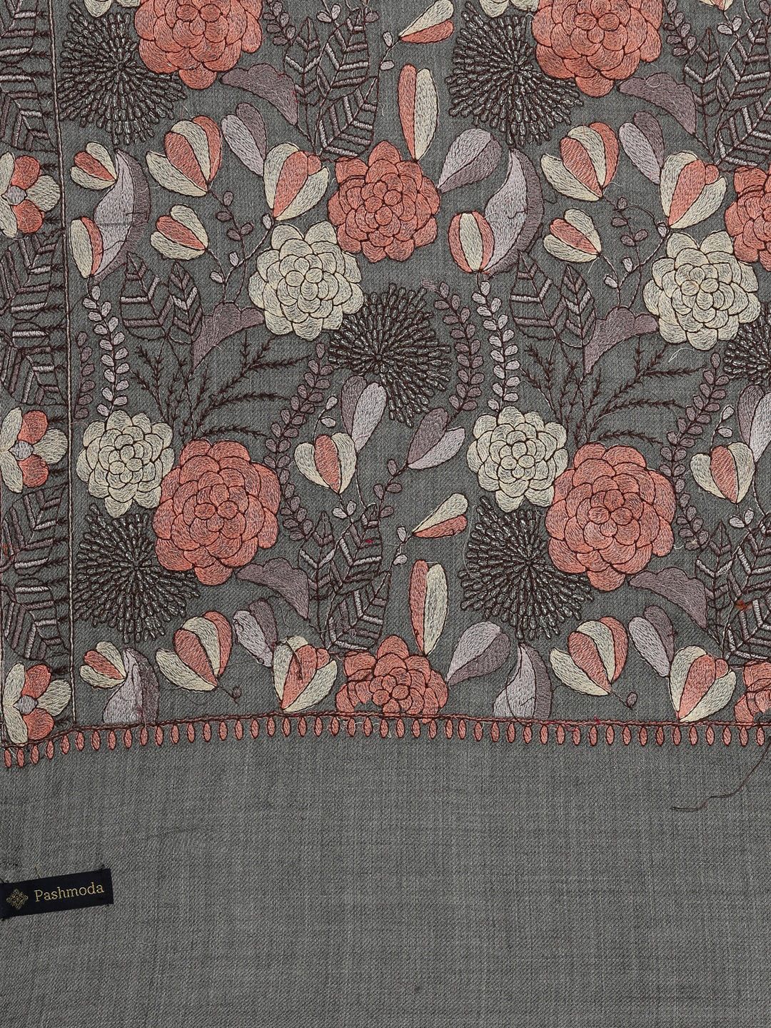 Dhiyona PA Women Grey & Peach-Coloured Embroidered Woolen Shawl