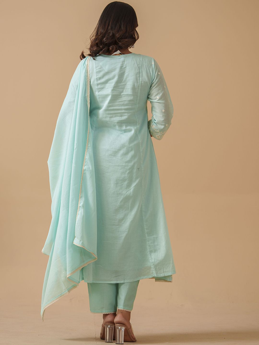 Dhiyona PD Women Women Pure Cotton Embroidered Cotton Kurta Trousers & Dupatta