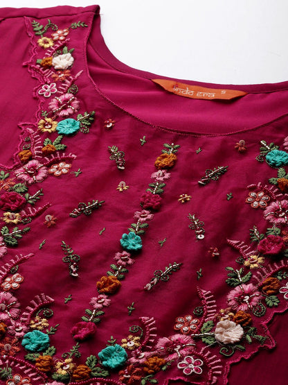 Dhiyona IE Floral Embroidered Regular Thread Work Kurta with Trousers & Dupatta