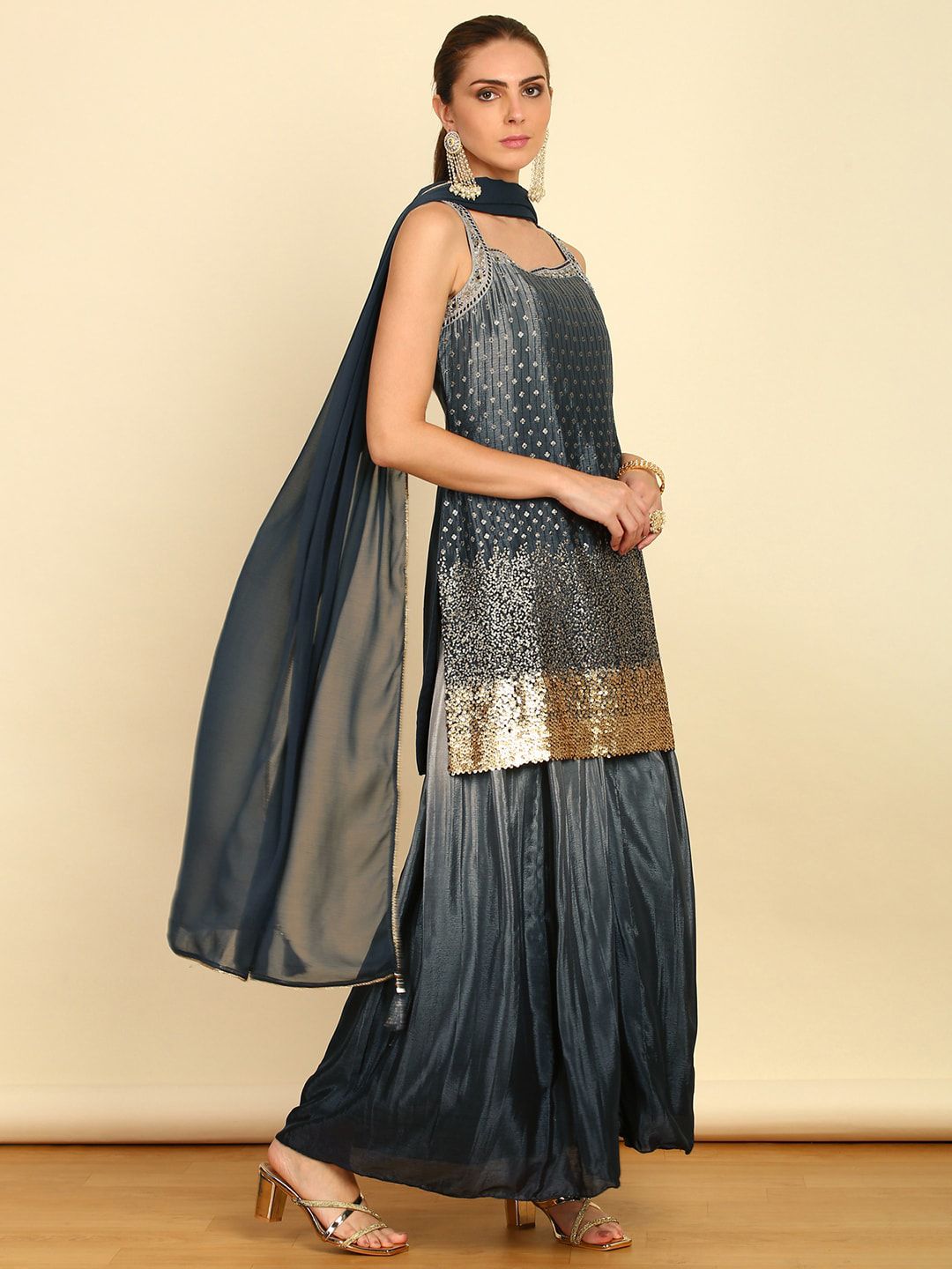 Dhiyona SO Women's Ethnic Motifs Embroidered Thread Work Kurta & Palazzos With Dupatta