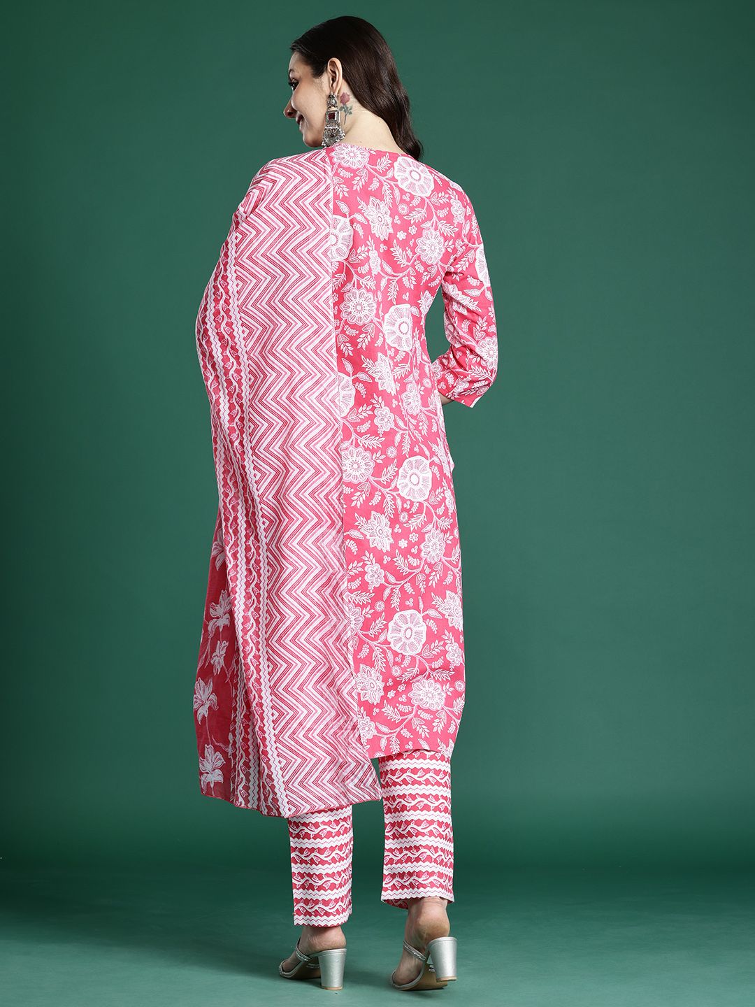 Floral Printed Pure Cotton Kurta with Trousers & Dupatta