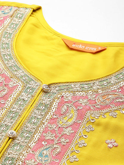 Dhiyona IE Paisley Embroidered Sequinned Kurta with Palazzos & With Dupatta