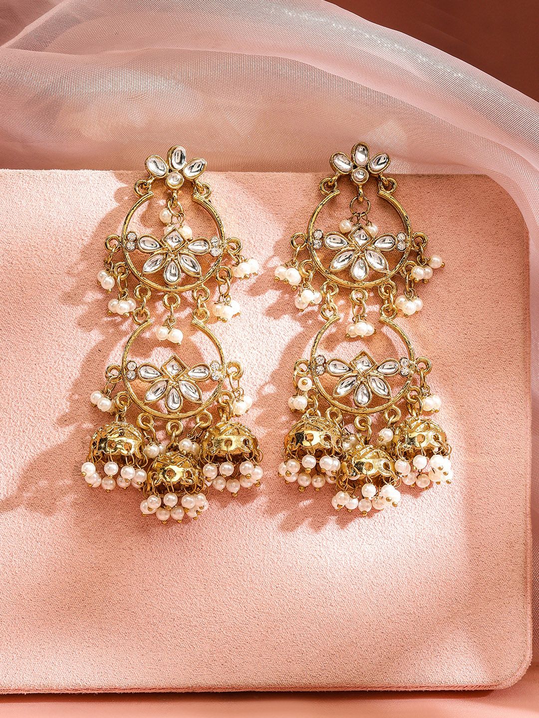 Dhiyona RJ Women's 18K Gold Plated Kundan Beaded Jhumka Earrings