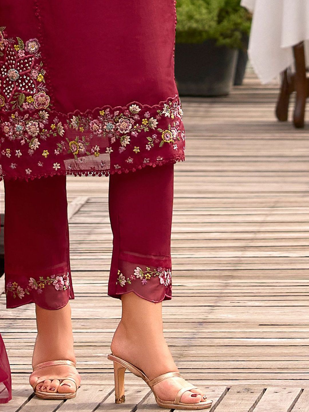 Women Floral Embroidered Panelled Sequinned Kurta with Trousers & With Dupatta