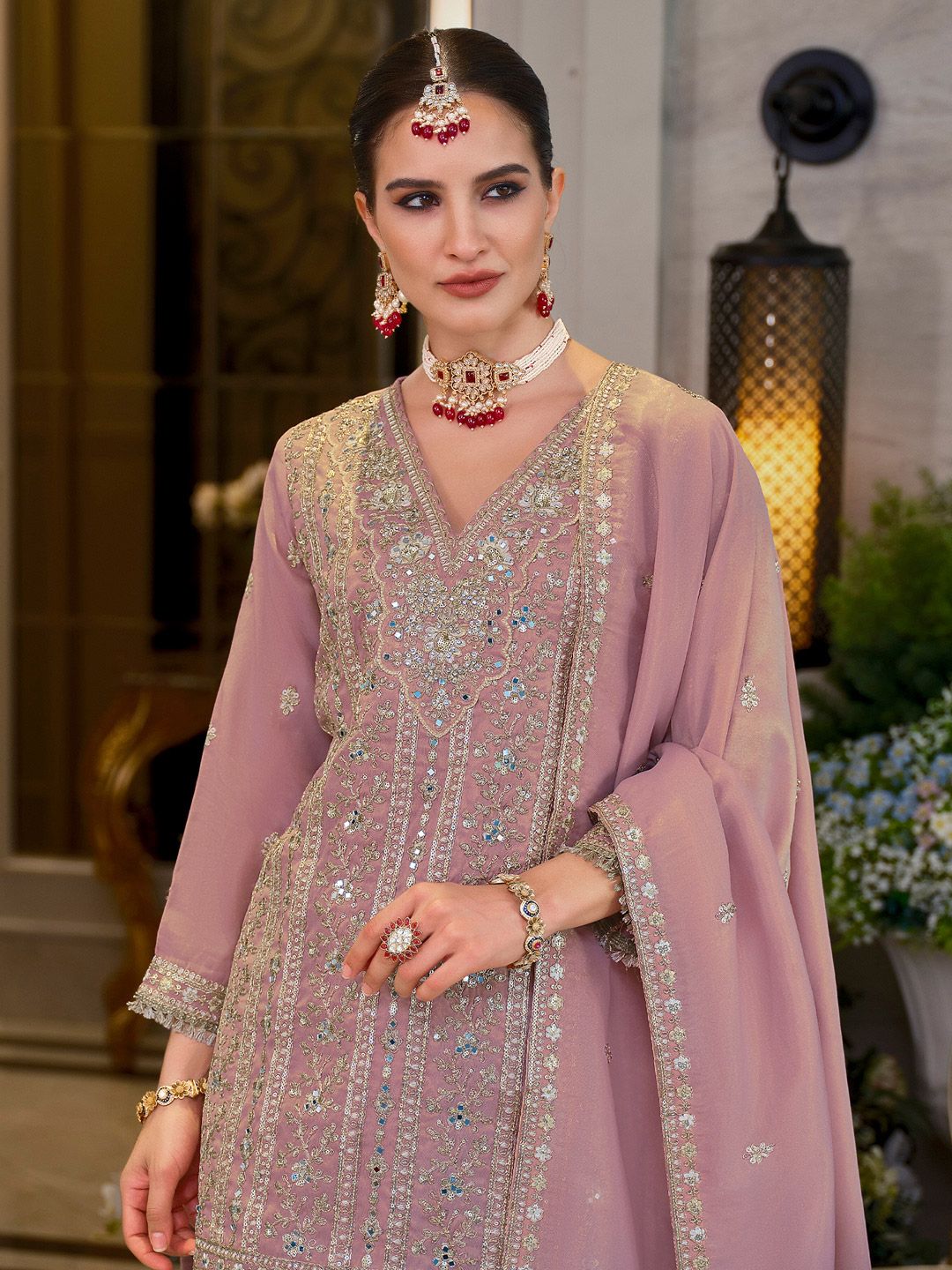 Dhiyona IE Women's Adults-Women Woven Design Embroidered Kurta with Sharara & Dupatta