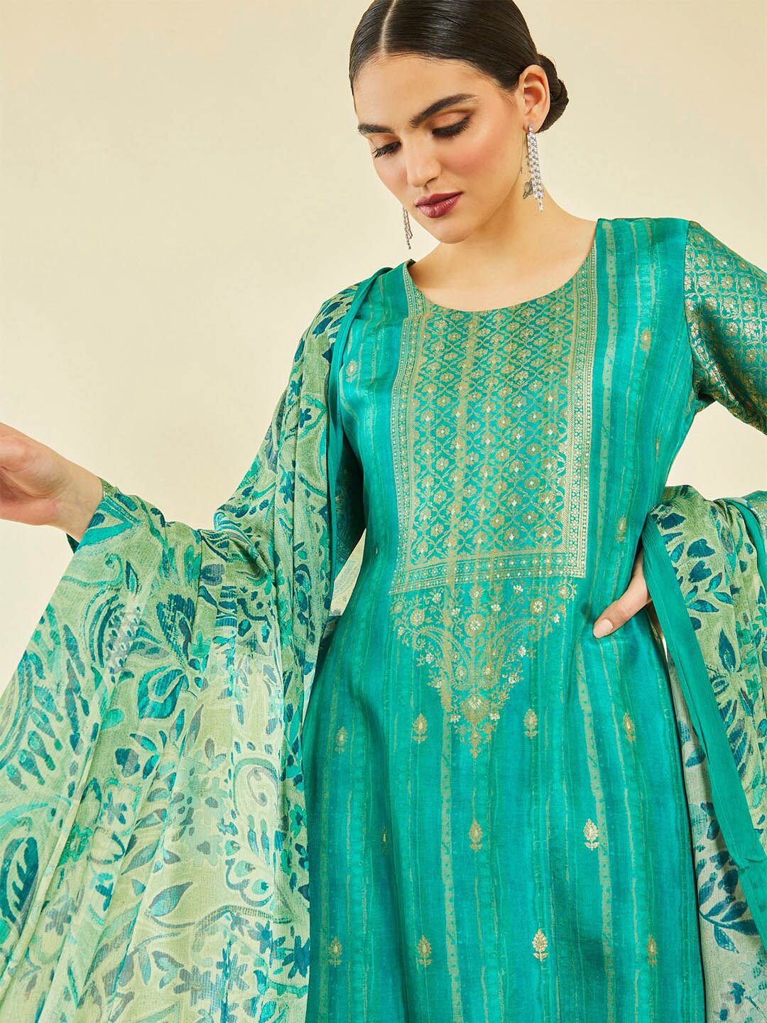 Dhiyona SO Women's Ethnic Motifs Woven Design Brocade Kurta with Trousers & Dupatta