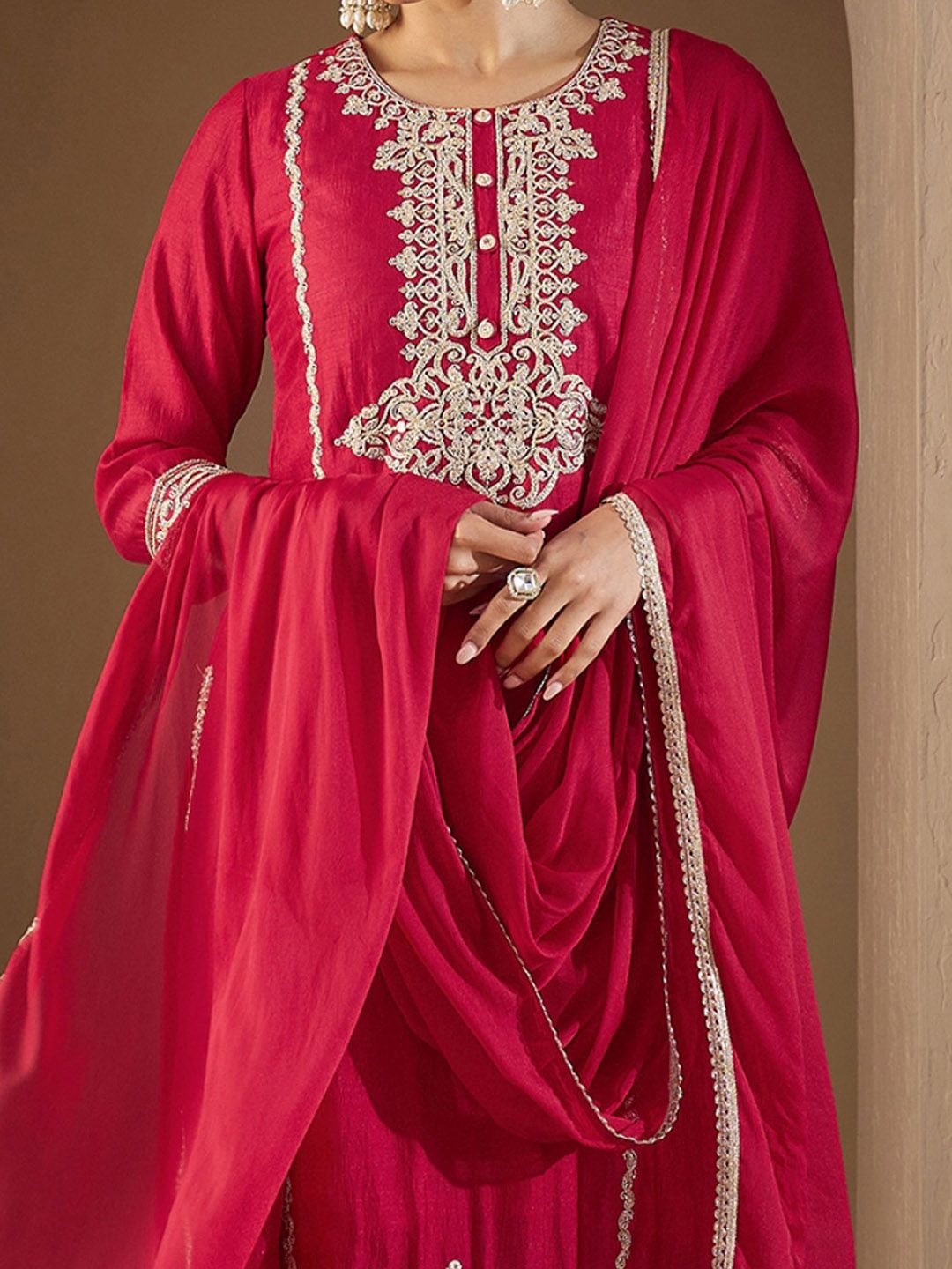 Women Paisley Yoke Design Regular Kurta with Trousers & With Dupatta