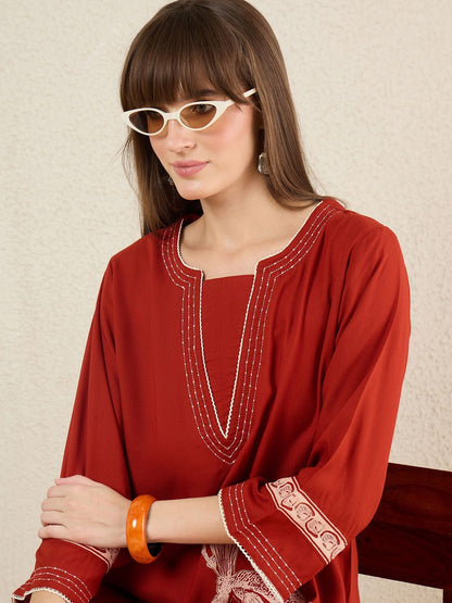 Women Ethnic Motifs Printed Regular Thread Work Kurta with Palazzos