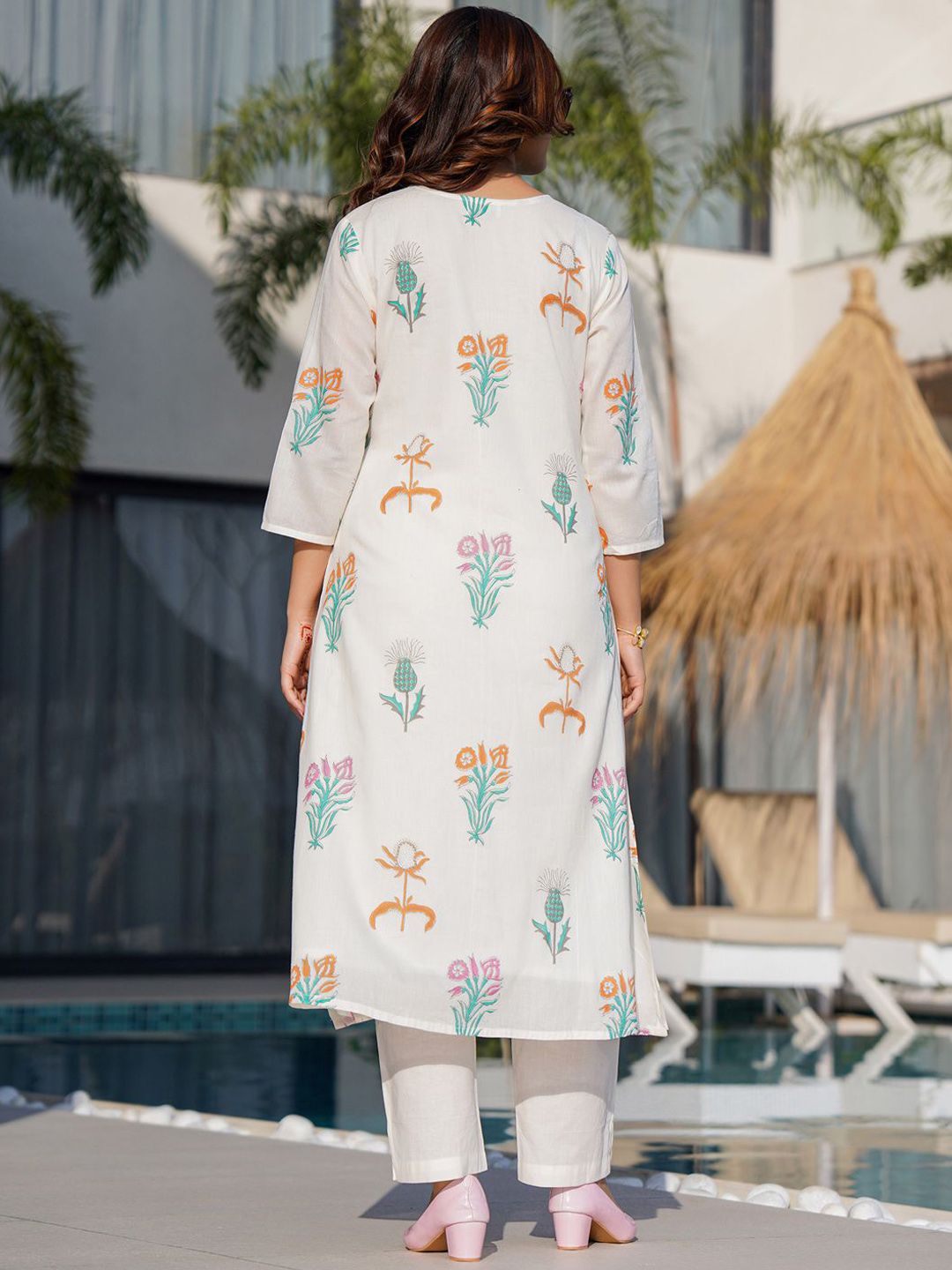 Floral Printed Pure Cotton Anarkali Kurta with Trousers