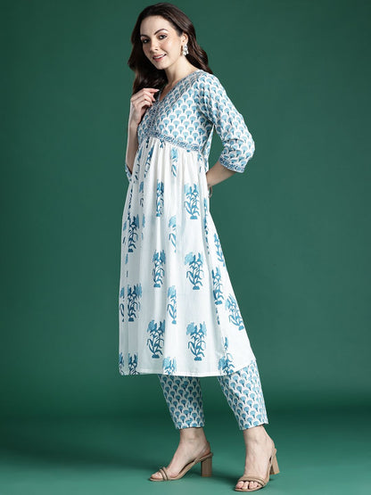 Dhiyona IE Floral Printed Empire Pure Cotton Kurta with Trousers & Dupatta