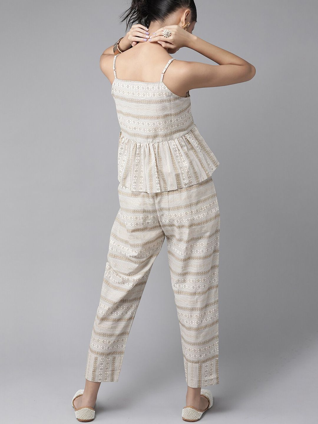 Dhiyona IE Women Printed Shoulder Straps Pure Cotton Top with Trousers