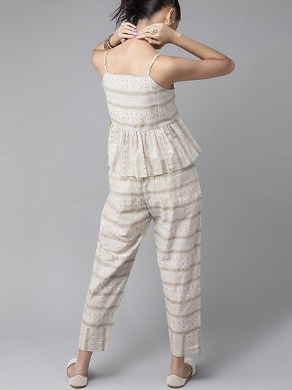 Dhiyona IE Women Printed Shoulder Straps Pure Cotton Top with Trousers