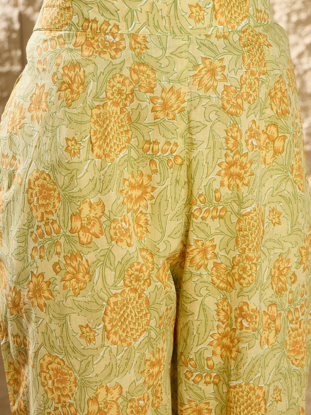 Floral Printed Pleated Beads and Stones Pure Cotton Kurta with Trousers & Dupatta