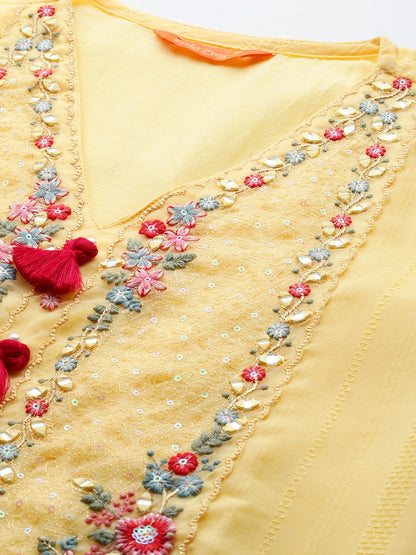 Dhiyona IE Women Embroidered Regular Thread Work Pure Cotton Kurta with Trousers & With Dupatta