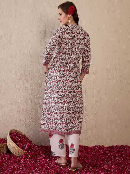 Dhiyona IE Women Ethnic Motifs Printed Regular Pure Cotton Kurta with Trousers