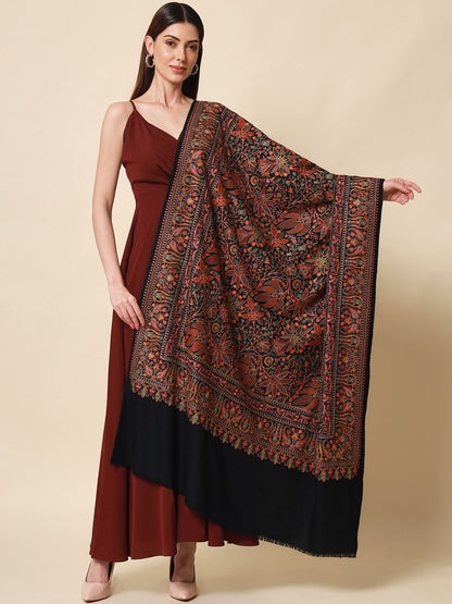 Dhiyona PA Women Black Embroidered Pure Wool Shawl
