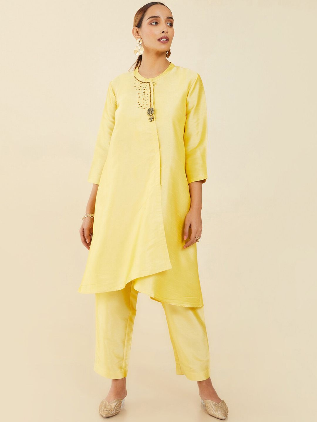 Dhiyona SO Women's Women Mustard Yellow Kurta with Trousers