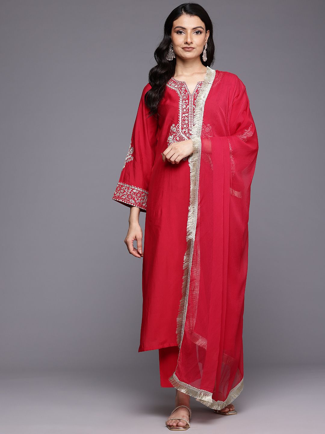 Dhiyona VA Women'sEthnic Motifs Yoke Design Kurta With Trousers & Dupatta