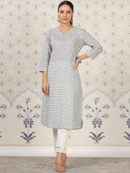 Dhiyona OD  Floral Printed Straight Pure Cotton Kurta