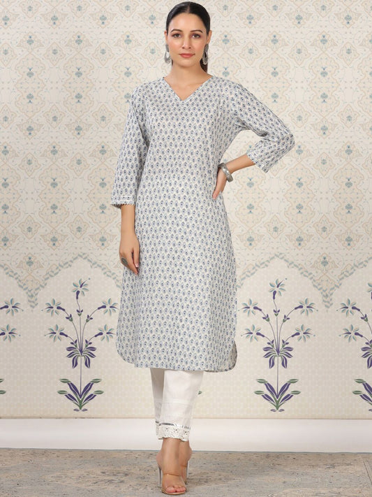 Dhiyona OD  Floral Printed Straight Pure Cotton Kurta