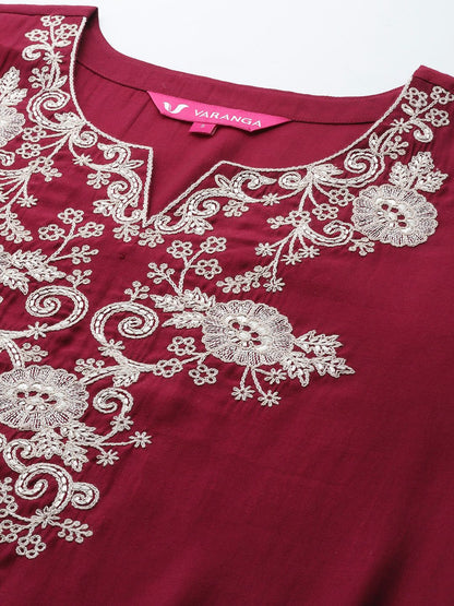 Dhiyona VA Women's Embroidered Thread Work Kurta With Trousers & Dupatta