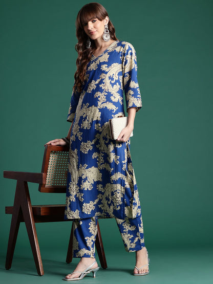 Floral Printed Pure Cotton Kurta with Trousers