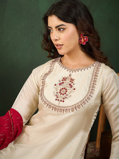 Dhiyona SN Women's Round Neck Embroidered A-Line Kurta Sets