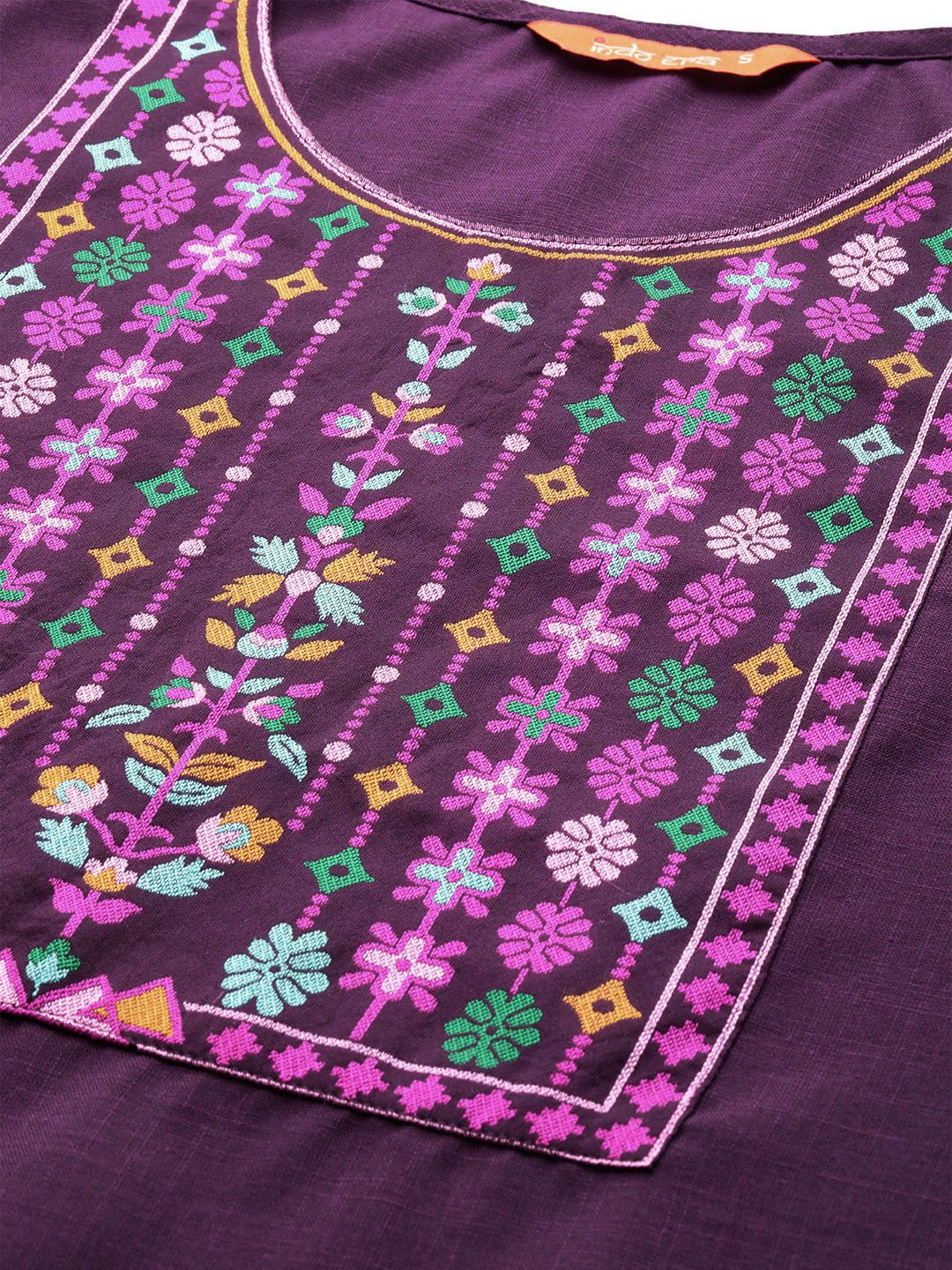 Dhiyona IE Women Purple Ethnic Motifs Yoke Design Kurta