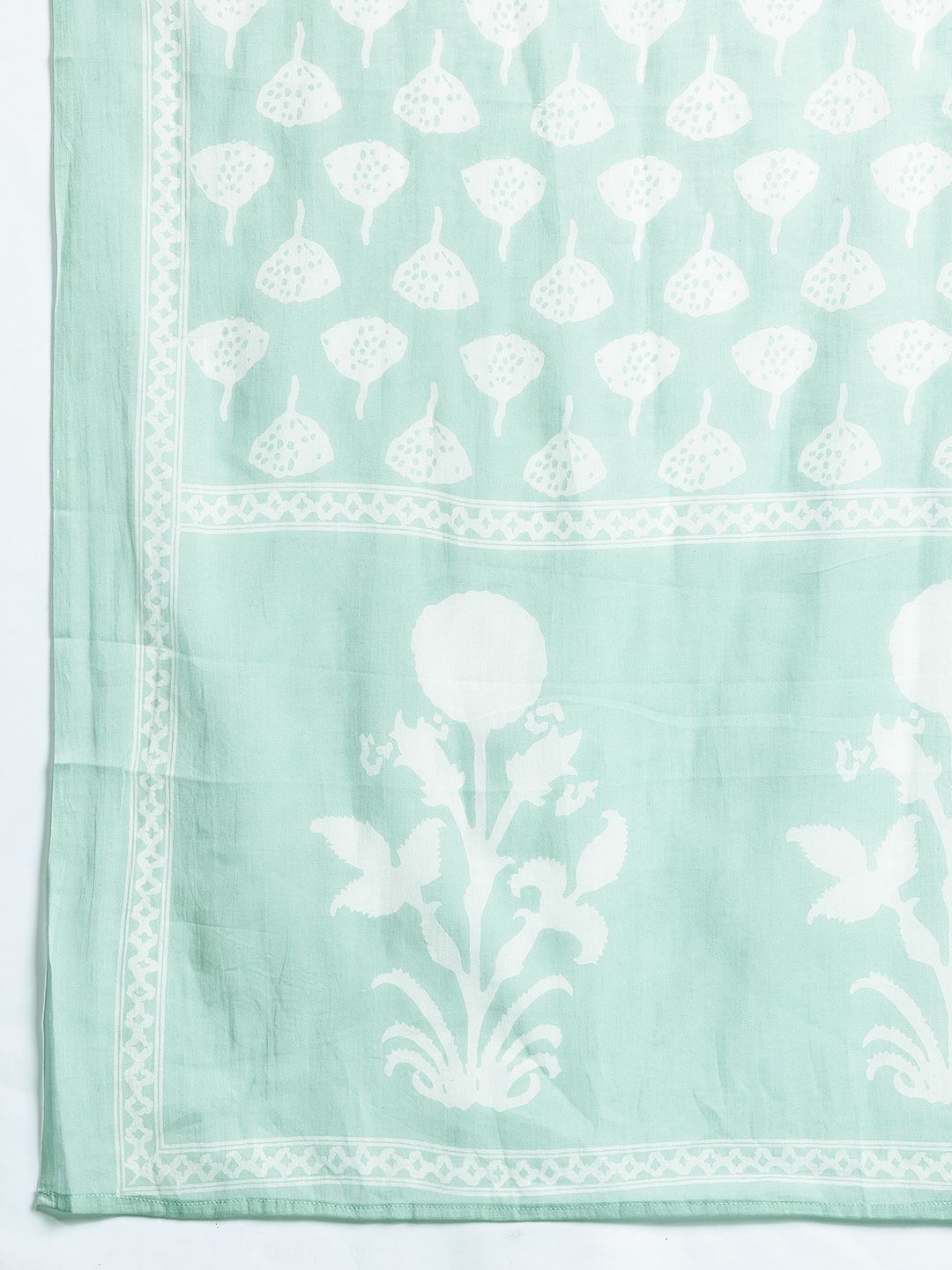 Plus Size Floral Embroidered Mirror Work Pure Cotton Kurta Set