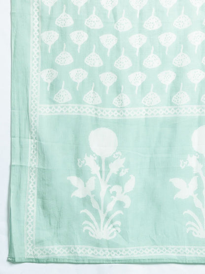 Plus Size Floral Embroidered Mirror Work Pure Cotton Kurta Set