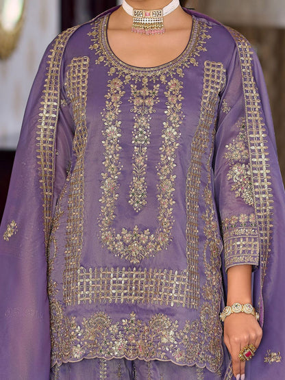 Women Ethnic Motifs Embroidered Regular Sequinned Kurta with Palazzos & With Dupatta