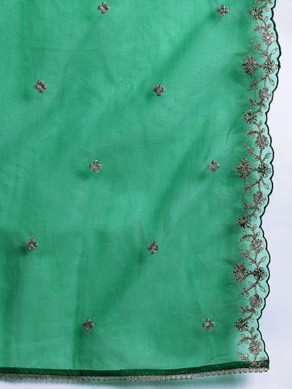 Dhiyona IE Ethnic Motifs Zari Embroidered Kurta with Trousers & With Dupatta