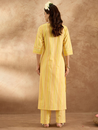 Dhiyona IE Floral Embroidered Pure Cotton Straight Kurta with Trouser