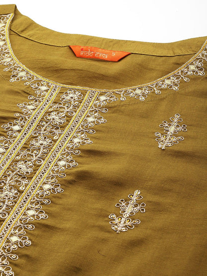 Dhiyona IE Women Ethnic Motifs Embroidered Regular Sequinned Kurta with Trousers & Dupatta