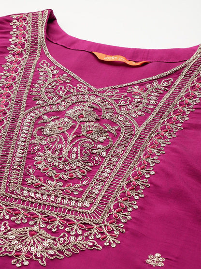 Dhiyona IE Women Ethnic Motifs Embroidered Regular Kurta with Trousers & With Dupatta