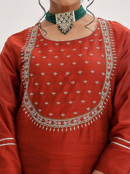 Dhiyona VA Women'sYoke Design Ethnic Motifs Straight Kurta & Trousers With Dupatta