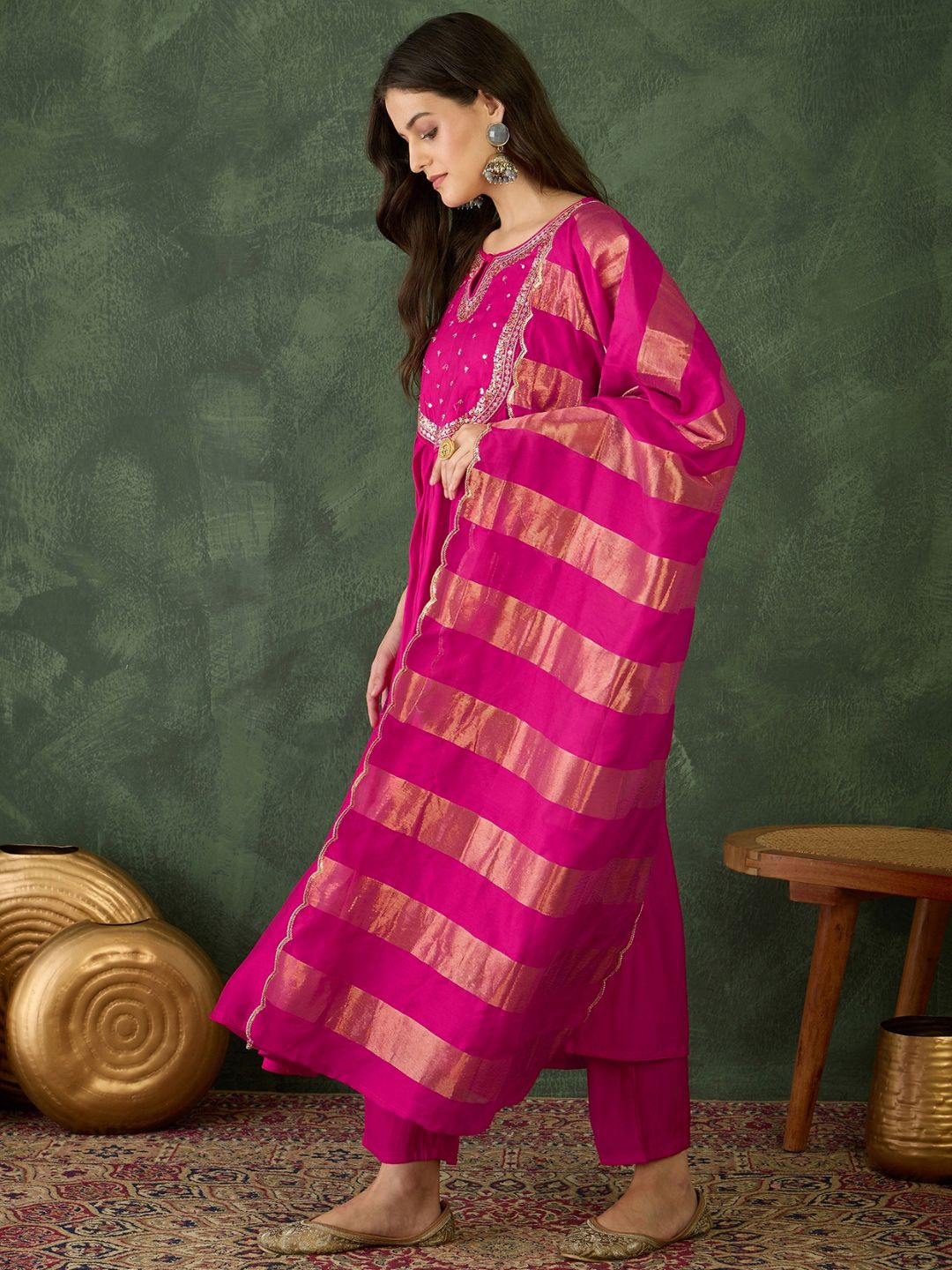 Dhiyona KA Women Embroidered A-Line Kurta Set