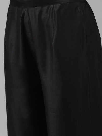 Women Black & Pink Floral Embroidered Kurta with Palazzos & With Dupatta