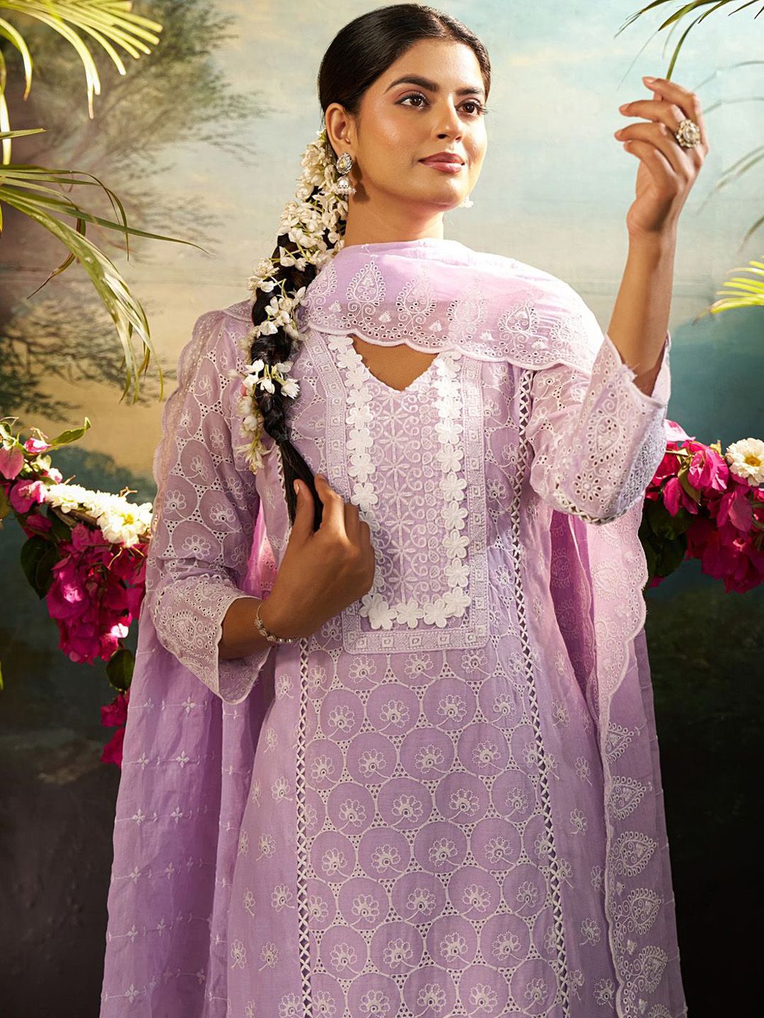 Women Ethnic Motifs Embroidered Cotton Kurta with Trousers & Dupatta