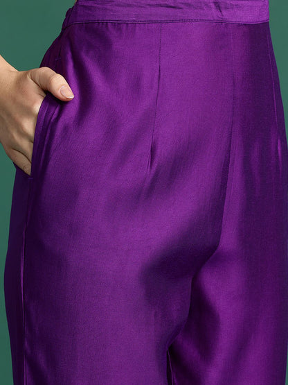 Floral Sequinned Liva Kurta with Trousers & With Dupatta